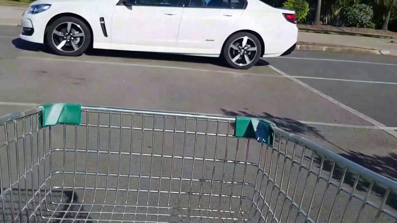 Trolley about to hit a parked car